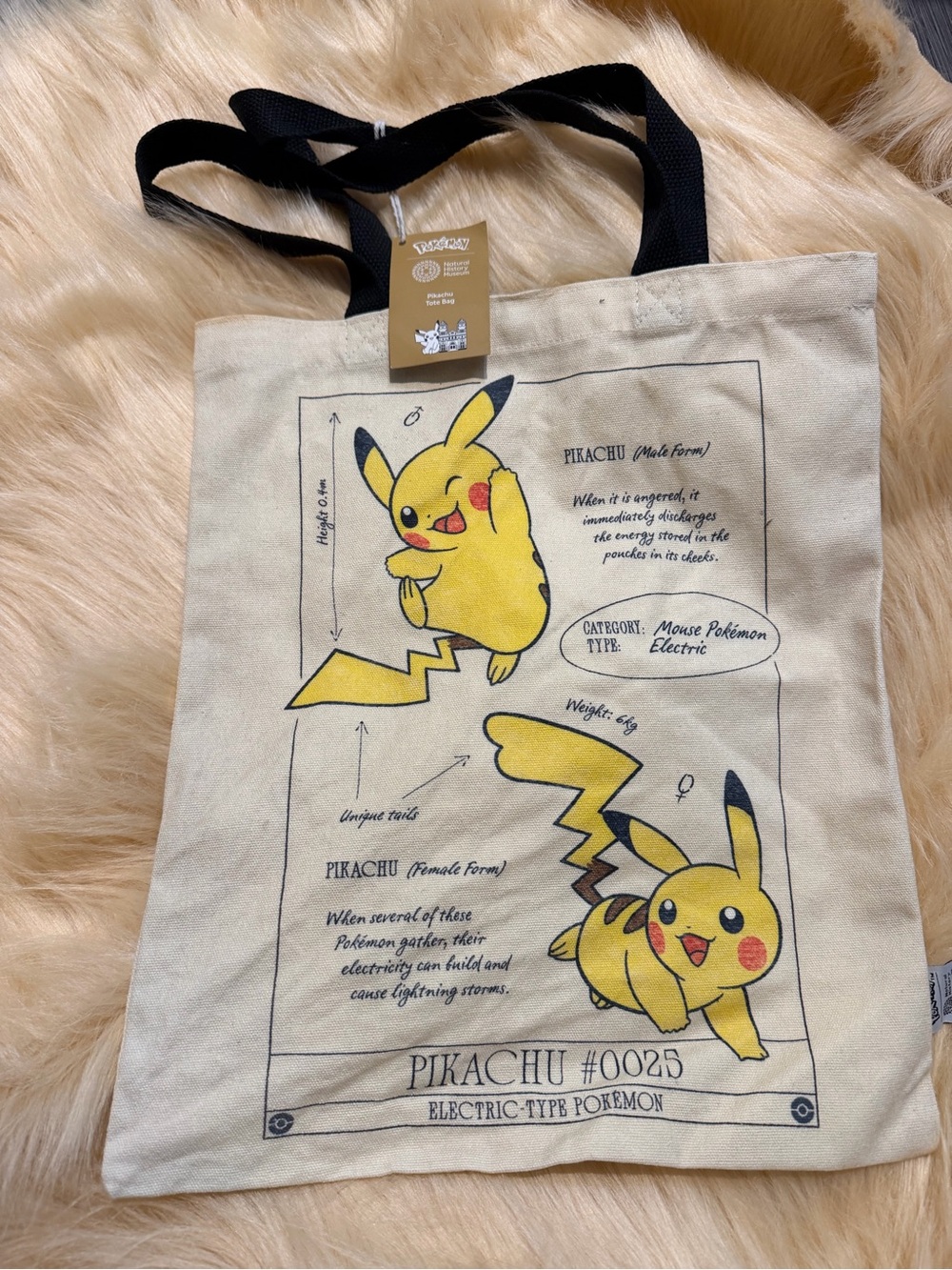 Pokemon Beige Canvas Pikachu Graphic Tote with Black Straps - Picture 6 of 10